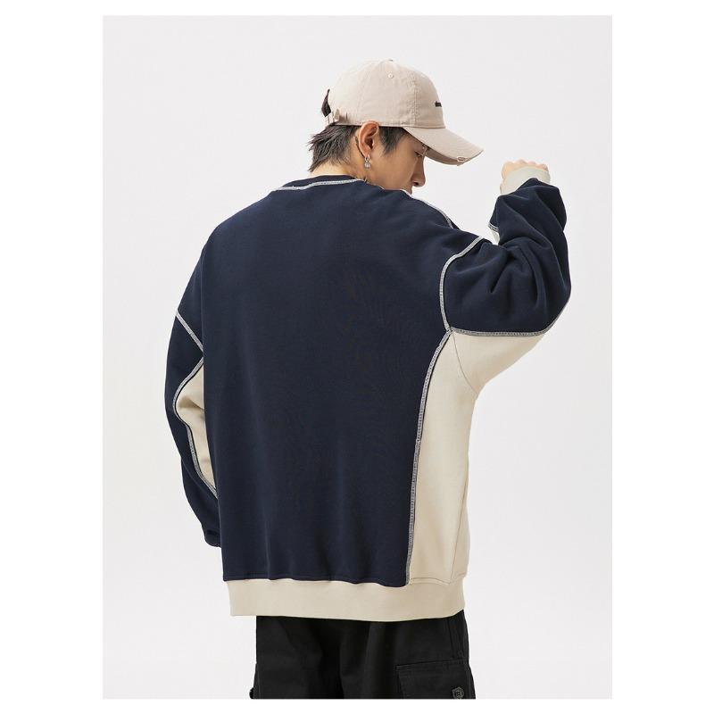 Lässiges Vintage Herren-Sweatshirt mit kontrastfarbenen Flicken, langen Ärmeln und Rundhalsausschnitt
