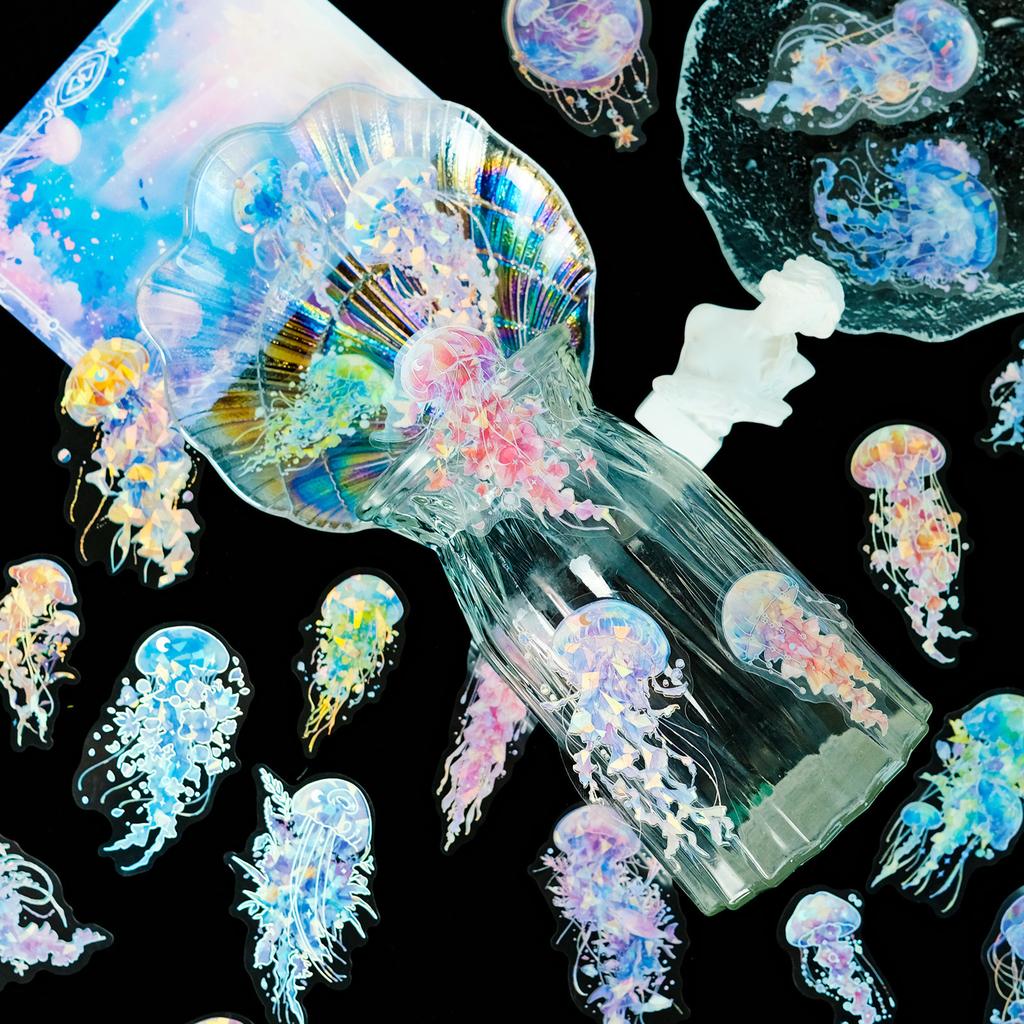 30 Photos of Marine Series Silver-scalding Laser Transparent Waterproof Stickers DIY Children's Reward Stickers Decorative Stickers