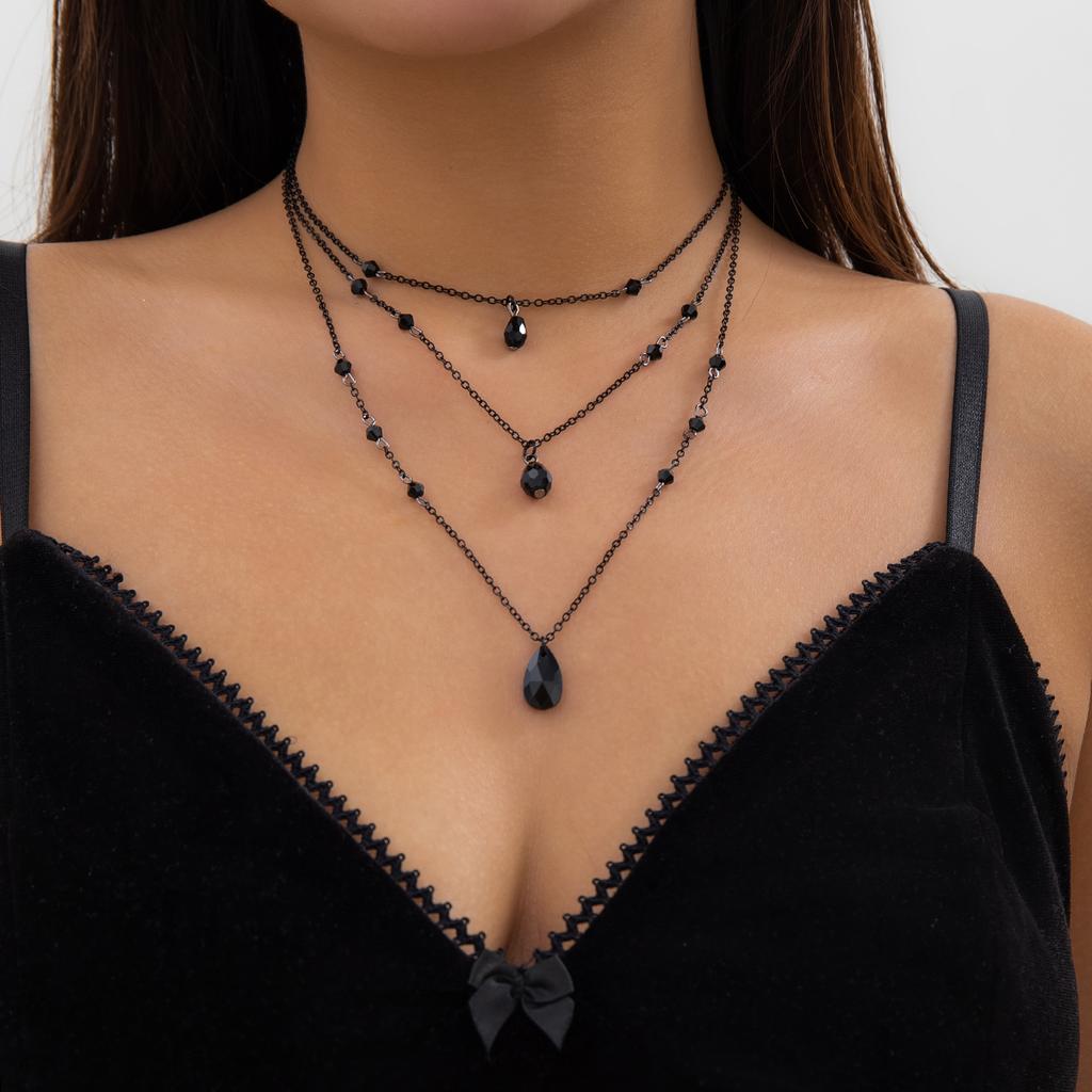 Layered Black Chain with Droplet Pendants Necklace for Women Trendy Charms Separable Chains Accessories on Neck Fashion Jewelry