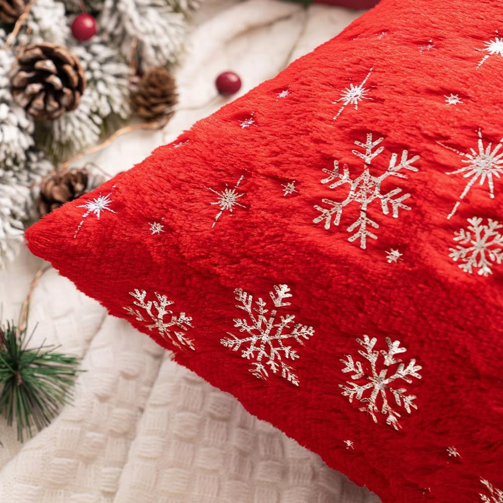 45*45cm Throw Pillowcase Christmas Snowflake Printed Hidden Zipper Design Dust-proof Soft Comfortable Touch Plush Cushion Cover