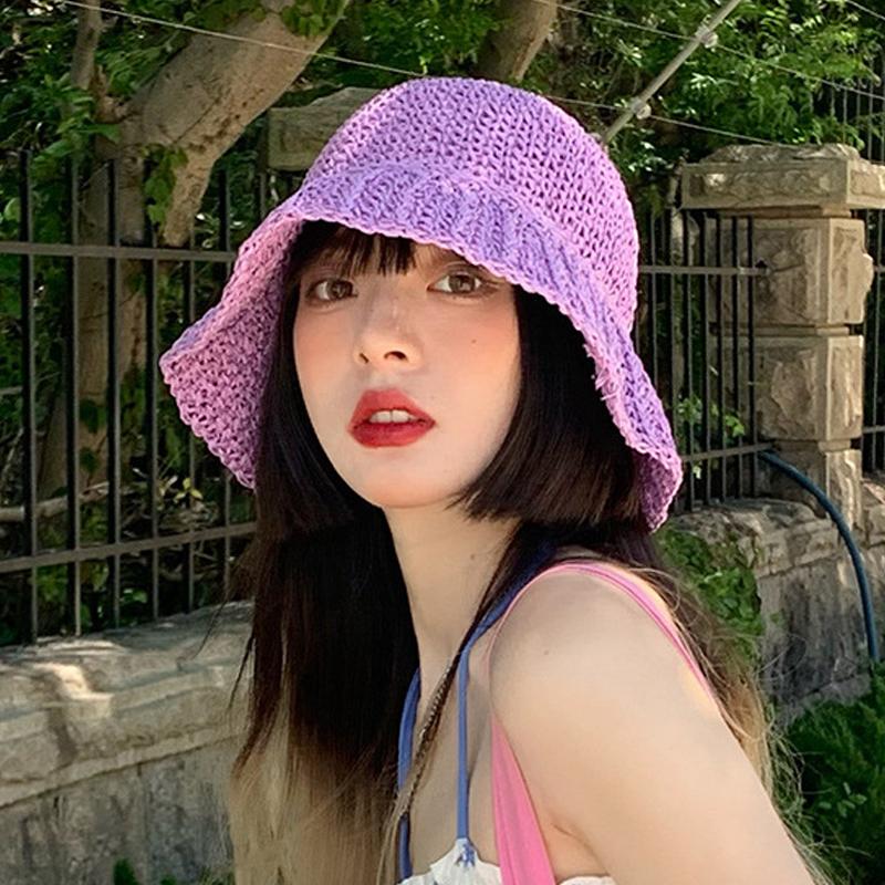 

Пляжные шляпы для взрослых женщин, солнцезащитные кепки, простые женские соломенные шляпы, летние солнцезащитные шляпы для женщин, складные дорожные кепки для женщин M(56-58cm) фиолетовый