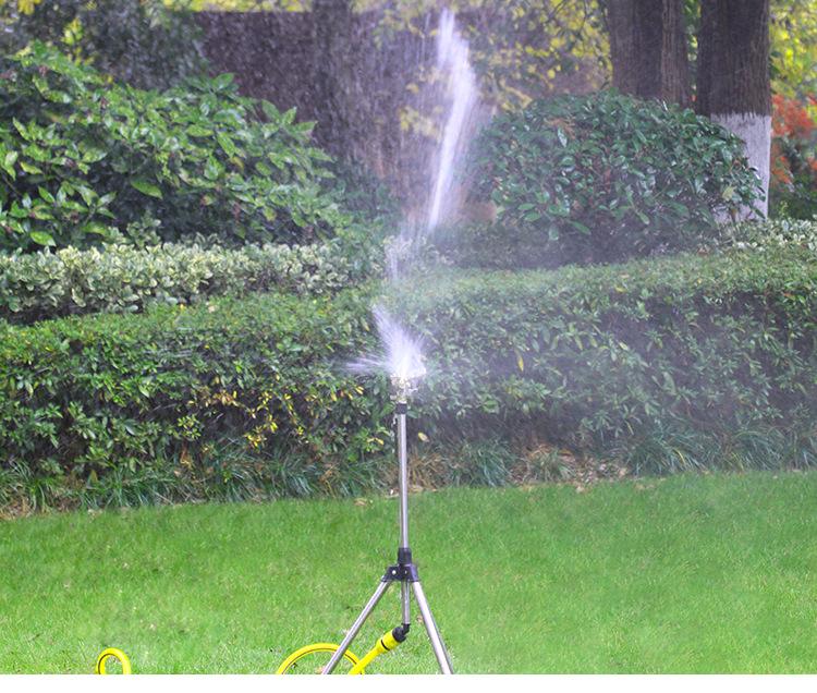 Automatic Rotating Lawn Sprinkler with Stainless Steel Tripod and Zinc Water Bird Design