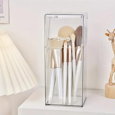 Make-up-Pinselhalter Quadratisch Klarer Acryl-Kosmetikpinsel-Werkzeug-Organizer mit Staubdichtem Deckel Augenbrauenstift-Aufbewahrungsbox
