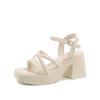 Large Size Waterproof Table Slope Heel Sandals Women's New Square Head Thin Belt Buckle Women's Shoes Wear One Word with Thick Heels High Heels