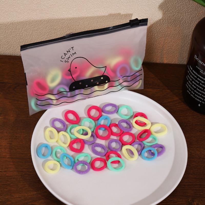 100Pcs Girls Hair Ties Bulk Colorful Soft Nylon Scrunchies Stretchy No Damage Hair Bands for Kids Daily Hair Styling