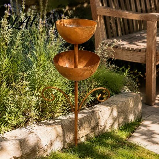 Heavy Duty Metal Feeder Double Layer Bird with Ground Stake Feeding Decorative for Yard Station Weather Resistant Garden Lawn Backyard Decor
