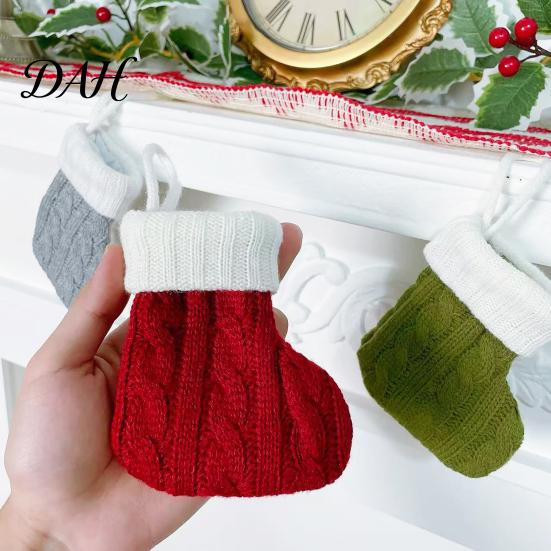 Knitted Christmas Tree Decorations Mini Stocking Ornaments, Knit Xmas Hanging Decor, Small Thickened Sock Ornaments Pendants for Tree, Mantel, Doorway