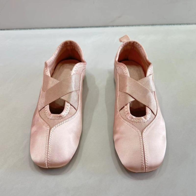 Damen Ballerinas Runde Spitze Weiche Sohle Leichtes Satin Frühling Süße Tanz Mary Jane Schuhe für Damen