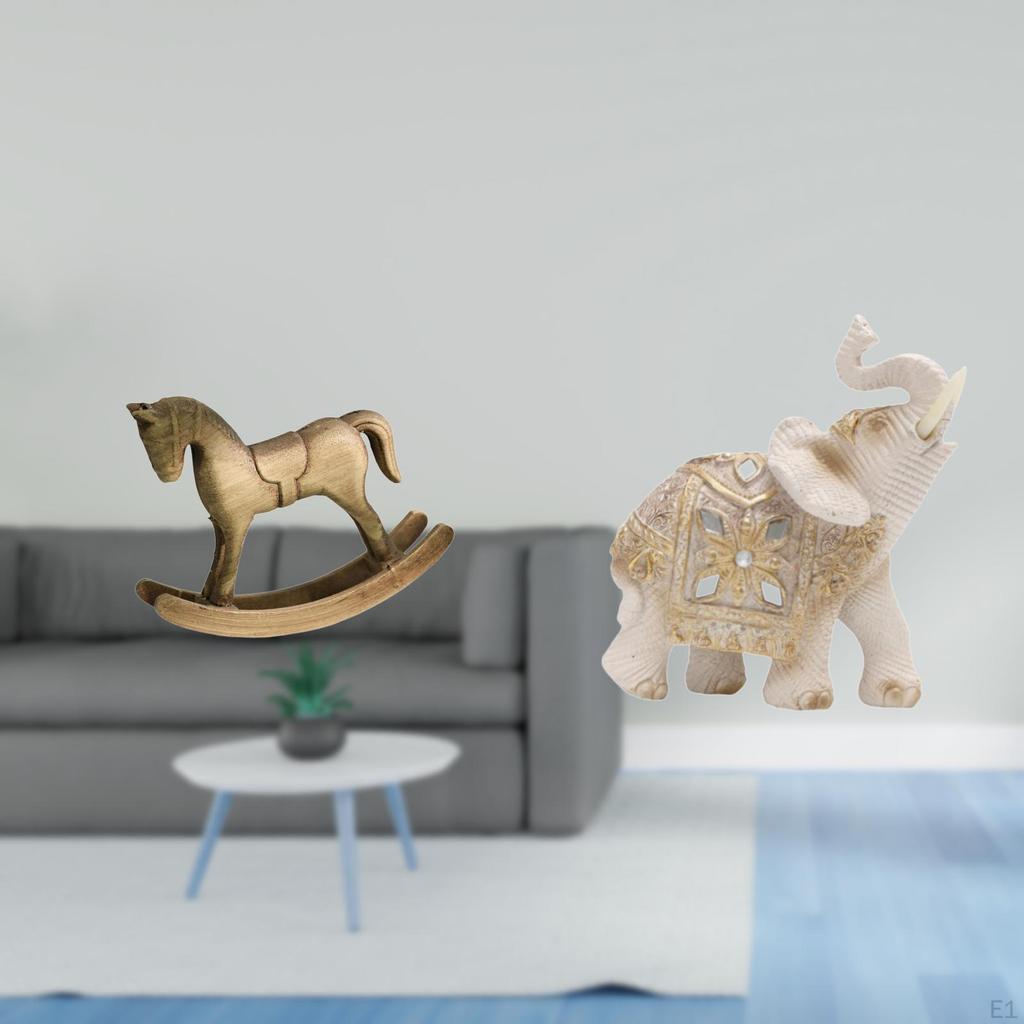 Rustic Rocking Horse And Elephant Animal Sculpture Figurine Ornament for Home Decor Countertop