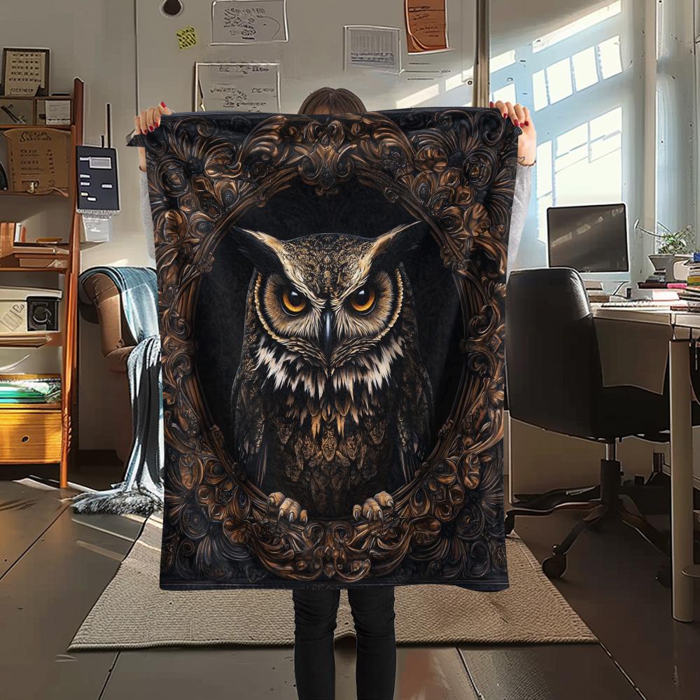 Vintage Patterned Owl Print Flannel Blanket, High quality Comfortable for All Seasons, Home Decor, Warmth and Comfort