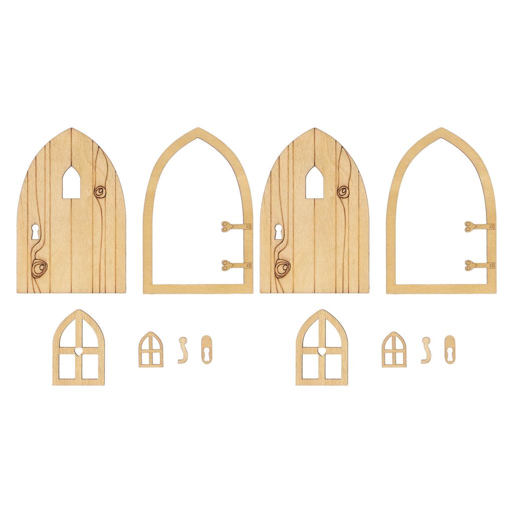 2 Sets 1:12 Dollhouse Garden Country Door Wooden Window Miniature Cottage Door Decoration