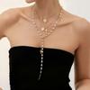 European & American Tassel Cross Necklace with Imitation Pearl Pendant - Layered Women’s Clavicle Chain Jewelry