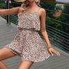 2024 Floral Spaghetti Strap Backless Romper - Women's European & American Style Summer Mini Skirt