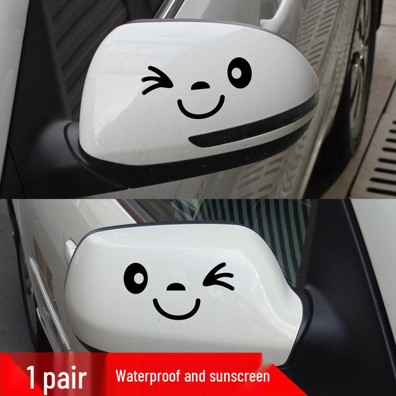 Cute Smiley Face Rearview Mirror Sticker – Waterproof, No Trace, Decorative Car Body Sticker Pair