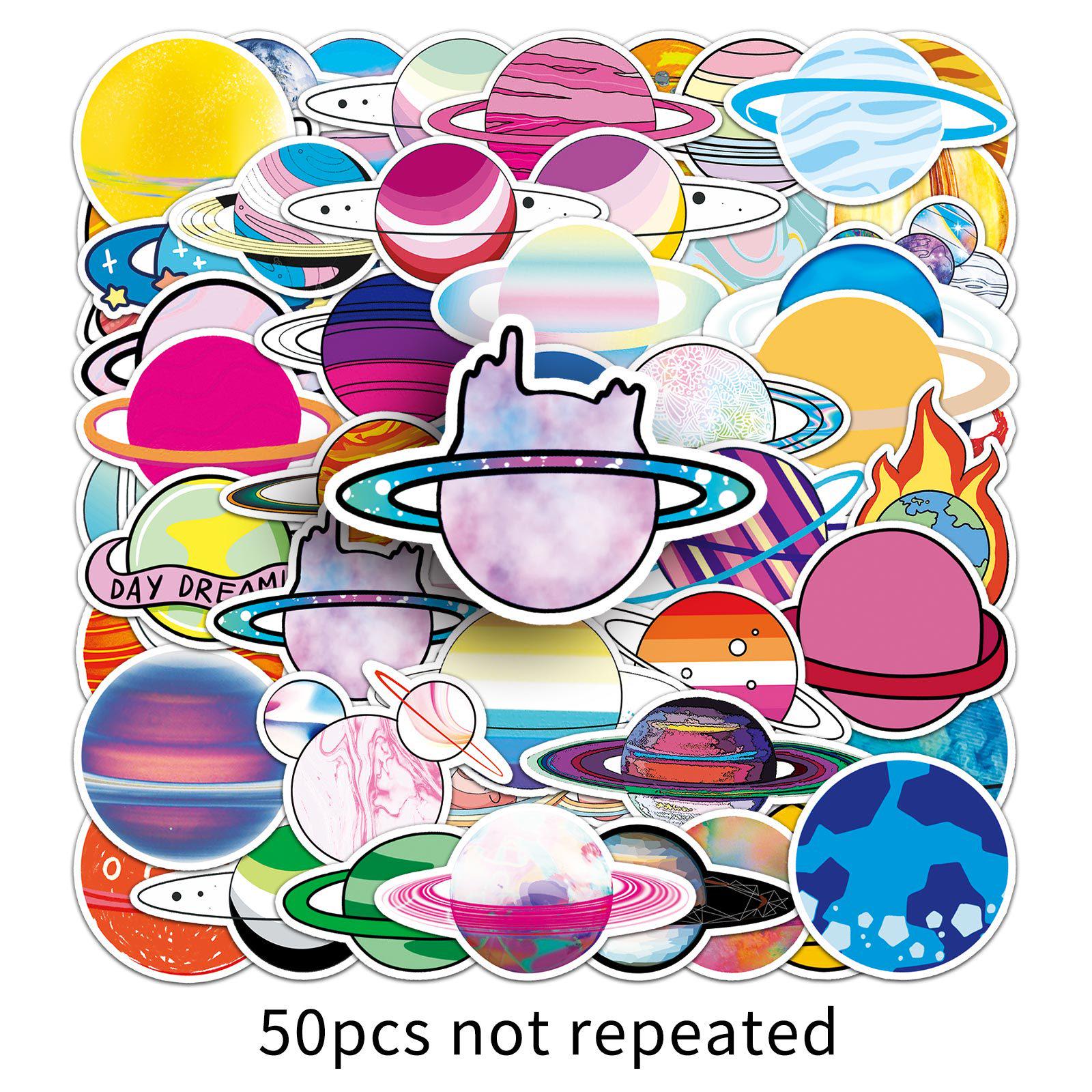 50 Space-Themed DIY Cartoon Planet Stickers for Luggage, Fridge, Phone, and Stationery