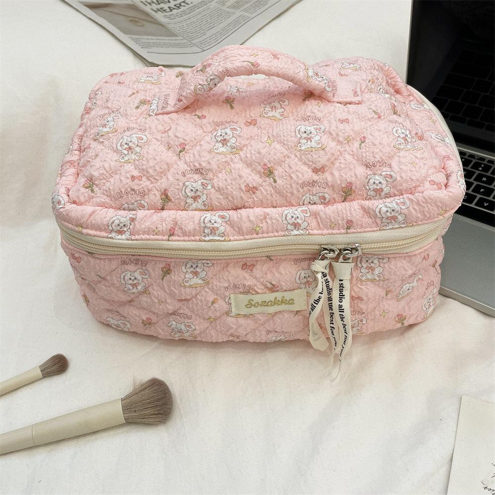 New Cartoon Ladies Travel Cosmetic Bag Retro Floral Makeup Case Cute Girls Storage Bag