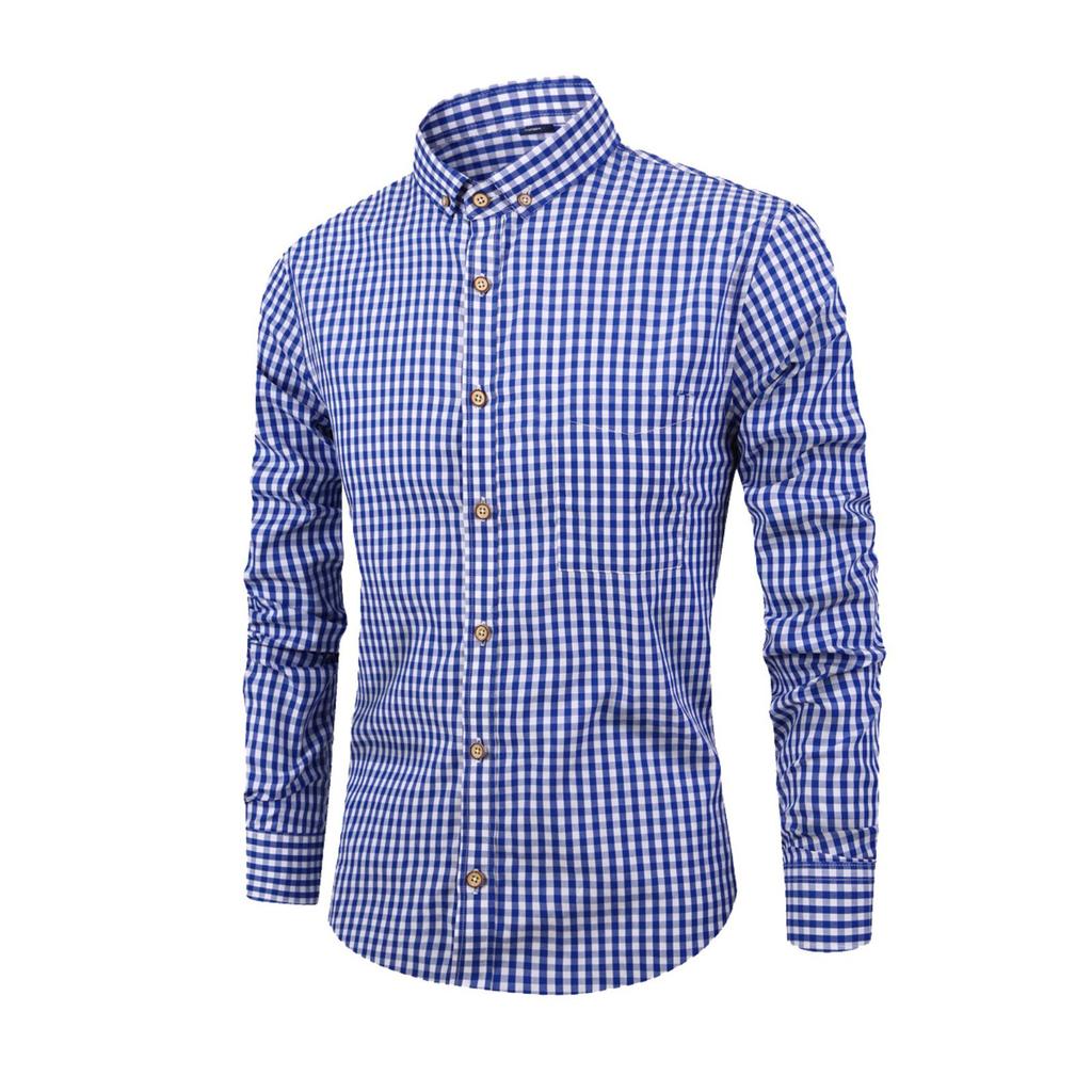 Men's Large-sized Checked Long-sleeved Shirt, Digital Printed Lapel Light Button Shirt For Men