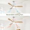 Sofucor 132cm Solid Wood Ceiling Fan with Light  For Bedroom and Living Room