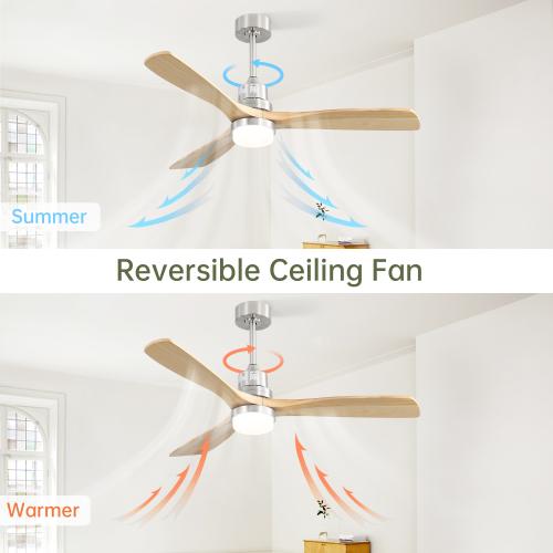 Sofucor 132cm Solid Wood Ceiling Fan with Light  For Bedroom and Living Room