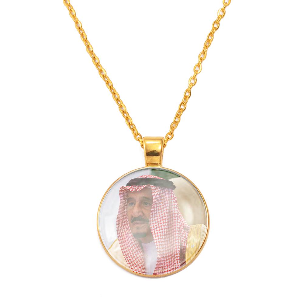 Anniyo Saudi King and Crown Prince Portrait Pendant Necklaces for Women Men Saudi Arabia Jewelry With Glass #D0042 45cm or 17.7 Inches