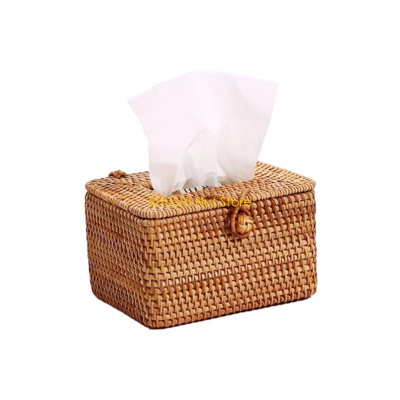 

Elegant Handmade Rattan Tissue Box Napkin Storage Container Desktop Toilet Paper D57B