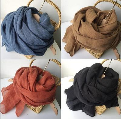 66x240CM Lengthened 100% Linen Scarf Solid Color Ladies Shawl Thin Spring And Autumn Cotton Linen Scarves