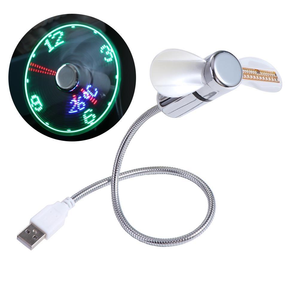 Time Temperature Display Clock Cool Fan Adjustable USB Clock Fan Mini LED Clock Fan Laptop Time Temperature