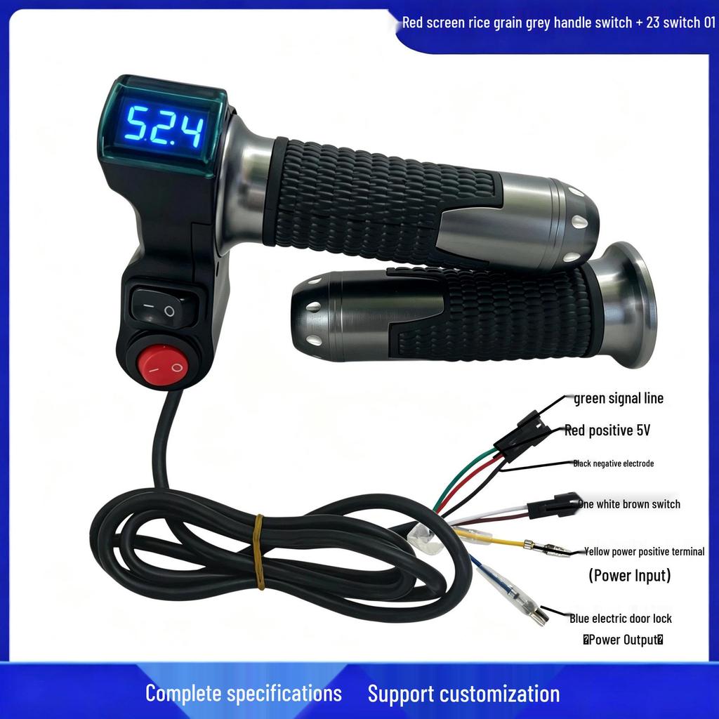 Electric Scooter Throttle Grip with Voltage Display and 23 Blue Screen Rice Grain Switches