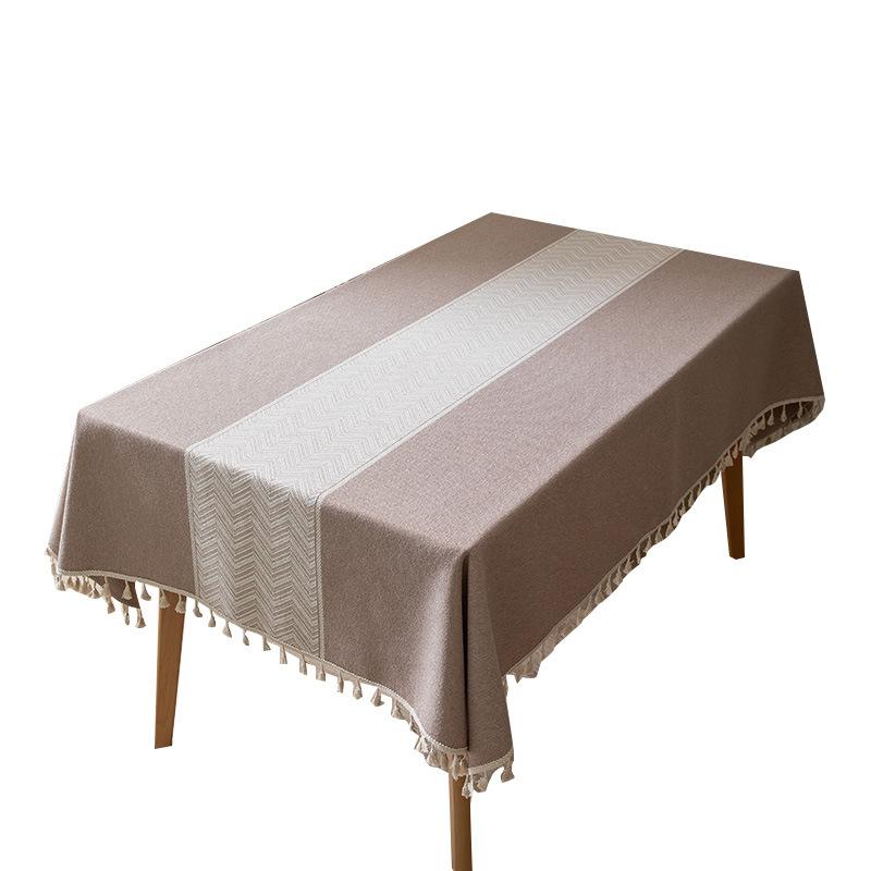 Cloth Dad Spot Nordic Farmhouse Water Wave Imitation Cotton And Linen Jacquard Beige Fringed Rectangular Tablecloth Tablecloth