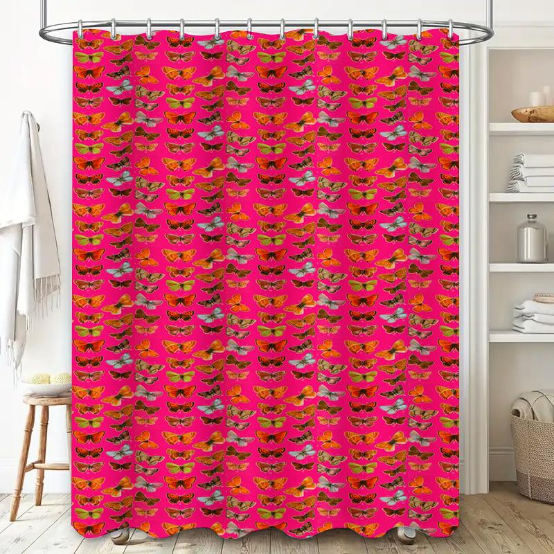 Bright Pink Butterflies Shower Curtain Decorative Waterproof Bathroom Liner For Home Living