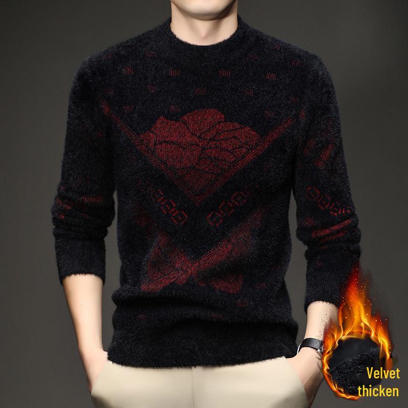 Popular Men s Plus Velvet Thick Warm Winter Knitted Sweater - Trendy Round Neck Design 2XL - for 150-165 jin