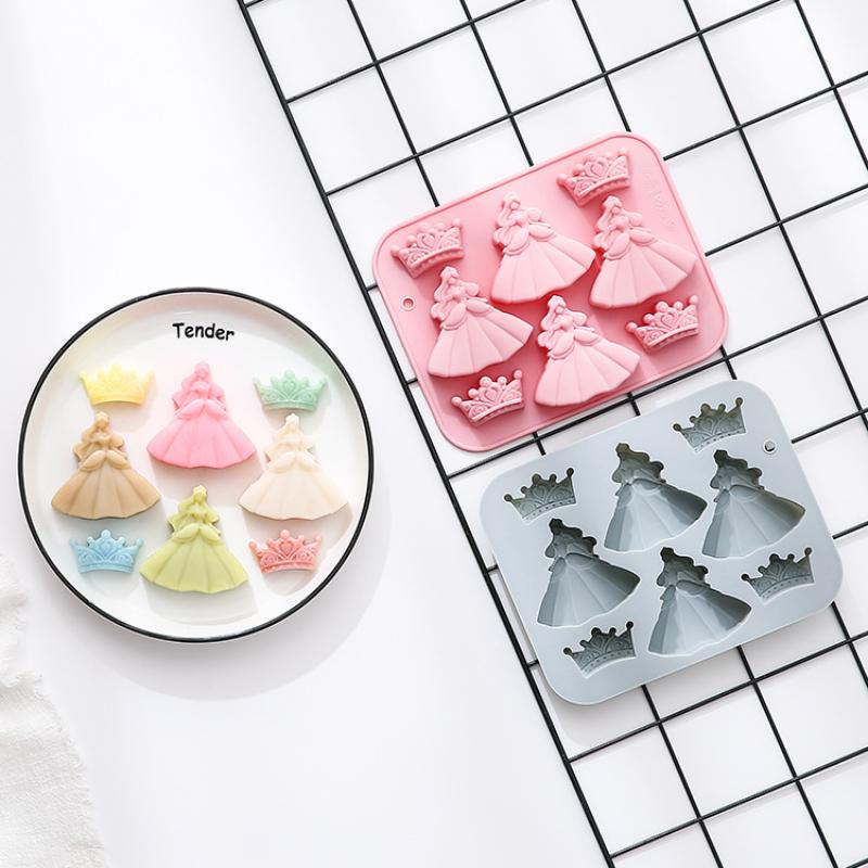 8-Hole 3D Princess Dress Crown Silicone Mold Diy Epoxy Resin Mold Ice Cube Mould Cake Decoration
