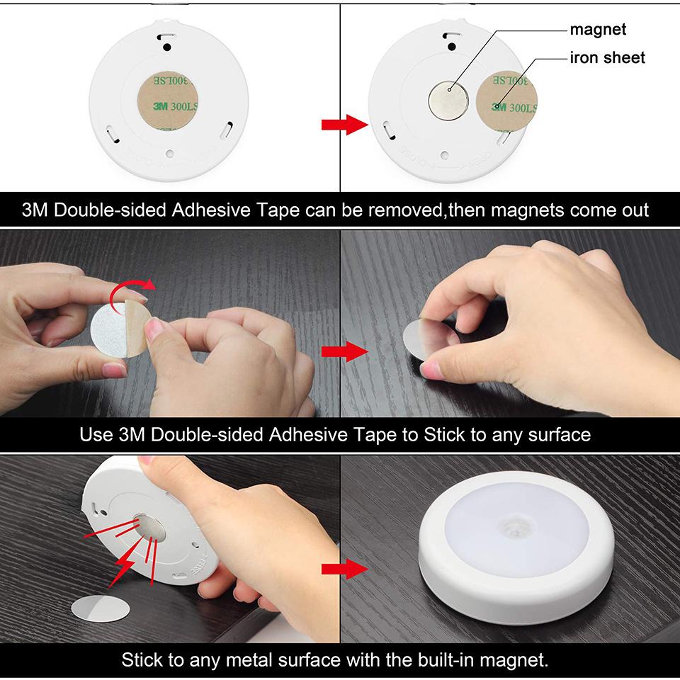 1PC LED Night Lights Motion Sensor Wireless Night Light Wall Lamp Battery Power Auto on/Off for Room Closet Cabinet