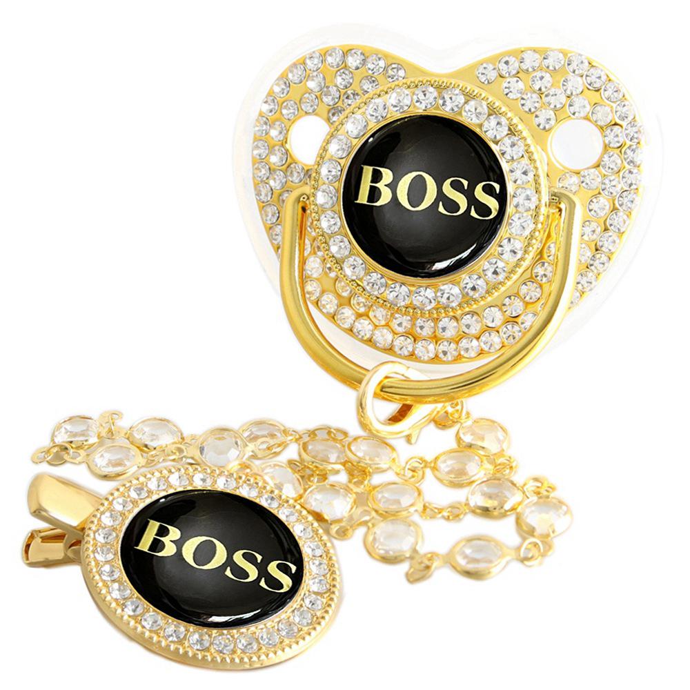 Gold Diamond Pacifier with Chain Clip