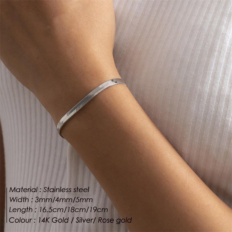 Unisex Stainless Steel Snake Bone Chain Bracelet - Gold Flat Design