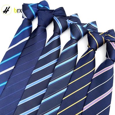 Men's Navy Blue Striped Formal Shirt with Handmade Tie for Business or Interviews