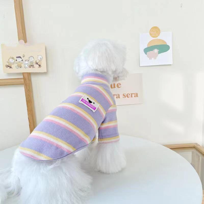 

Puppy clothes autumn new thin velvet striped shirt Teddy Bichon Pomeranian medium and small dogs go out versatile bottoming shirt XS chest 30 back 20 about 1-1 kg