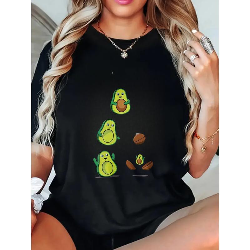 Oversized T Shirt Black Avocado Cartoon Print Summer Casual Wear