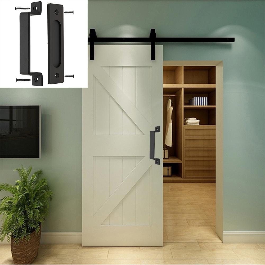 Dual-Sided Black Surface-Mounted Sliding Barn Door Handle