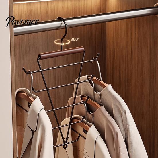 Vertical Wardrobe Storage Hangers V Shaped Closet Organizer, 12 Hooks 360 Degree Swivel Hook Design, Space Saving Organizers Beech Wood Hanger