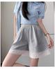 2025 Women's Gray Lace-Trim High Waist Wide-Leg Summer Shorts