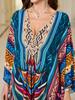2025 European & American Cotton Printed Beach Dress Women's Long Loose Cover-Up with Sun Protection