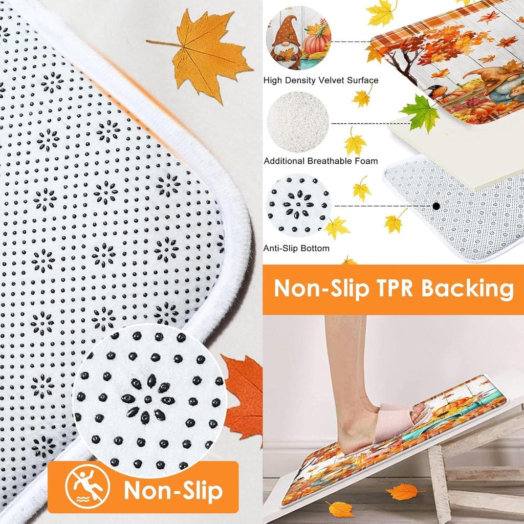 Arttown Fall Shower Curtain Set With Toilet Lid Cover And Non-Slip Rugs, Gnomes Autumn Pumpkins Teal Truck Thanksgiving Harvest