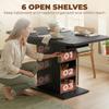 Extendable Dining Table for 4-6 People, 110-130cm Kitchen Table with 6 Open Shelves, Black