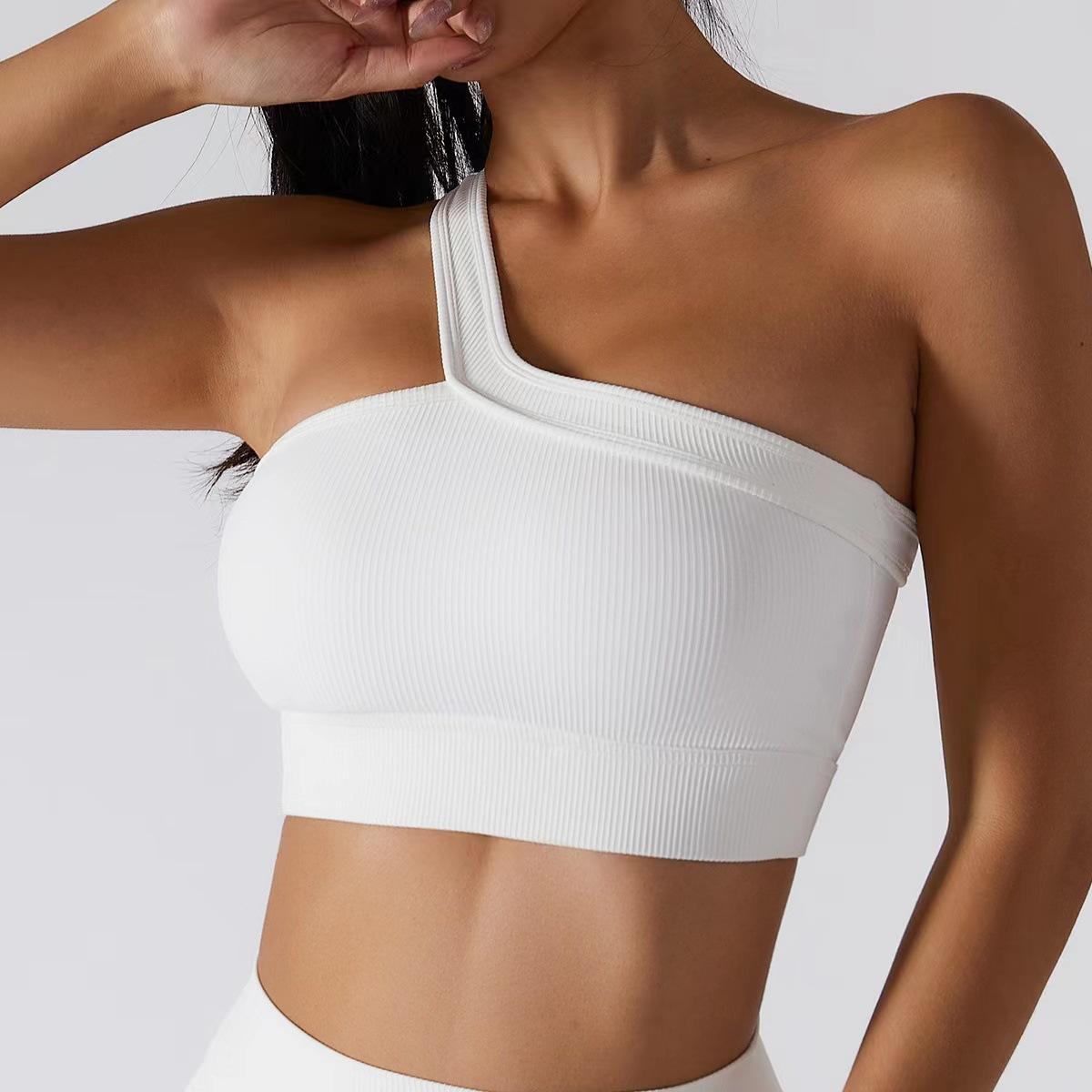 

Seamless Thread Top Sexy Single Shoulder Back Running Fitness Yoga Top For Women S білий