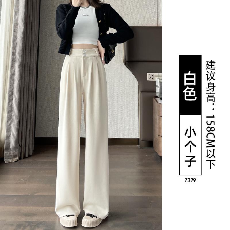Suit pants children's autumn and winter new white velvet vertical straight-leg pants small corduroy wide-leg pants