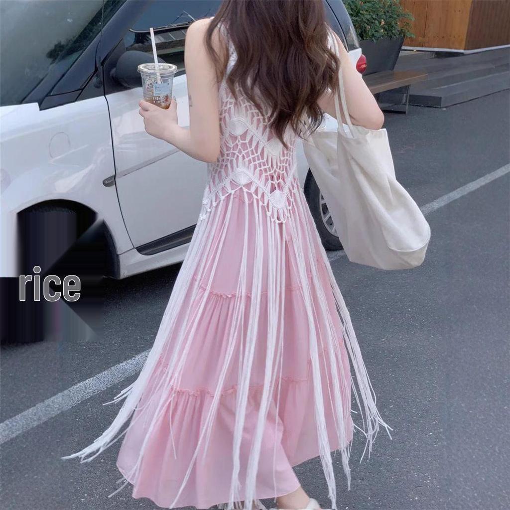 Pink Tassel Camisole Dress - Vacation Seaside Style