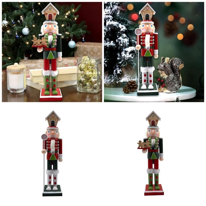 Holiday Nutcrackers Figure Colorful Wood Soldier Puppet with Cookie Family and House Hat Christmas Decorative Ornament