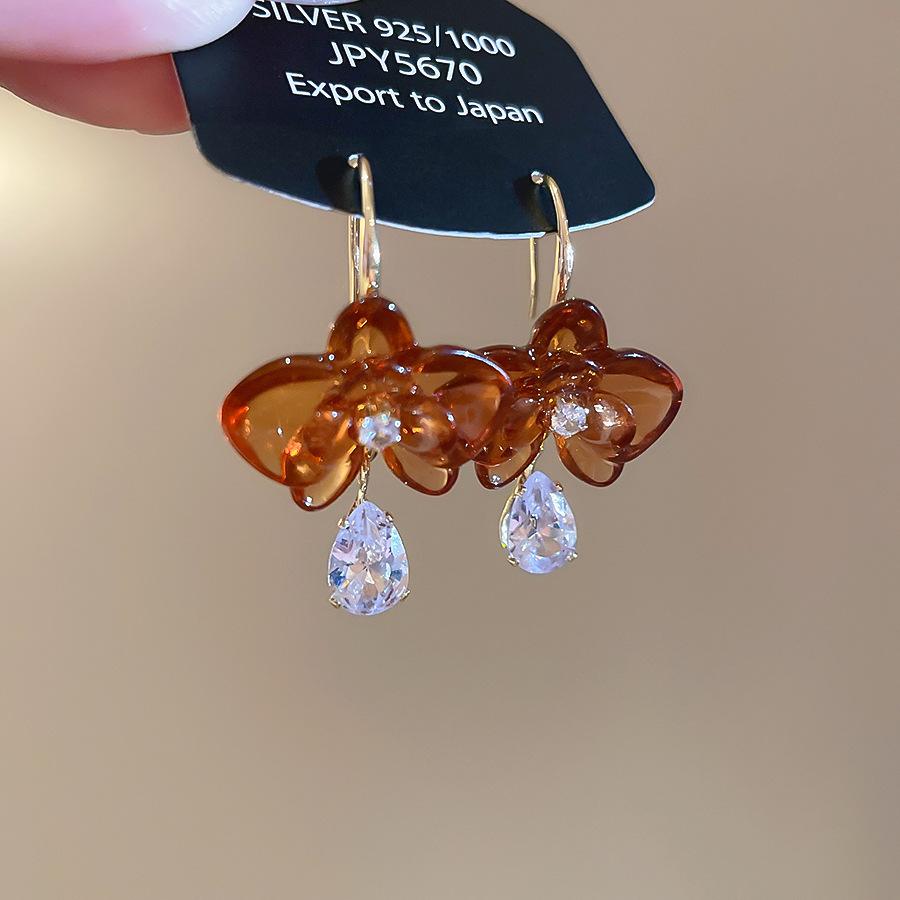 

Vintage Double Layer Acrylic Brown Flower Earrings for Women Delicate Cute Zircon Pendant Earrings Wedding Party Jewelry Gifts