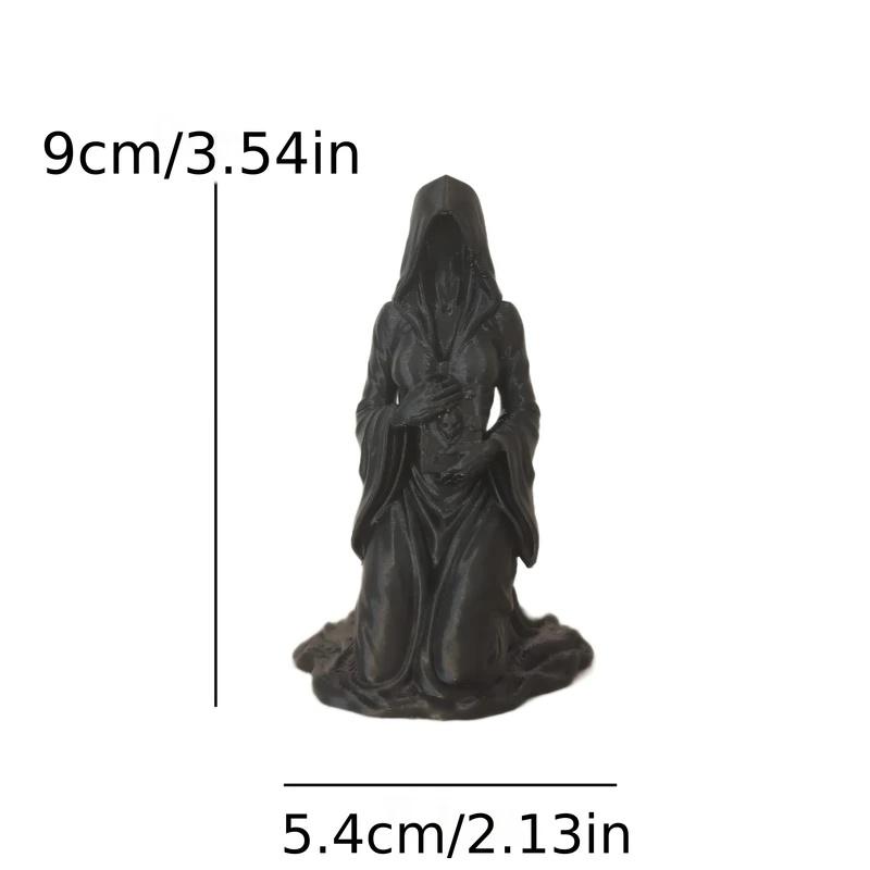 Gothic Hooded Female Grim Reaper Kneeling Figurine 3D Print Home Desktop Ornament Halloween Altar Decor Occult Collectible Gifts